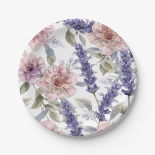 Lavender Peony Watercolor Floral Garden Paper Plate