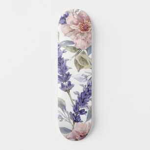 Lavender Peony Watercolor Floral Garden Skateboard