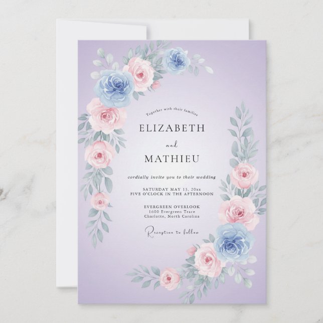 Lavender Periwinkle Floral Wedding Invitation (Front)