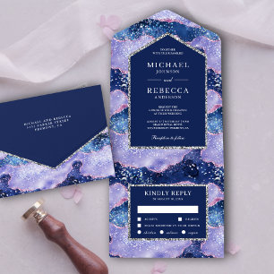 Lavender Periwinkle Glitter Agate Marble Wedding All In One Invitation