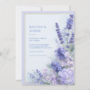 Lavender Periwinkle Gold Double Frame Wedding Invitation