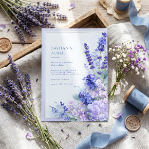 Lavender Periwinkle Gold Double Frame Wedding Invitation