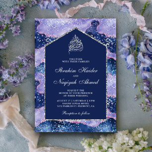 Lavender Periwinkle Marble Arch Muslim Wedding Invitation