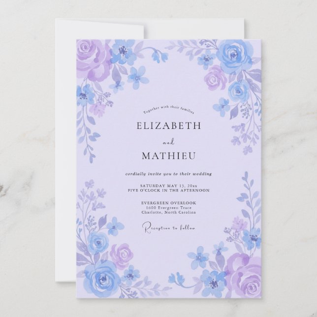 Lavender Periwinkle Petal Wedding Invitation (Front)