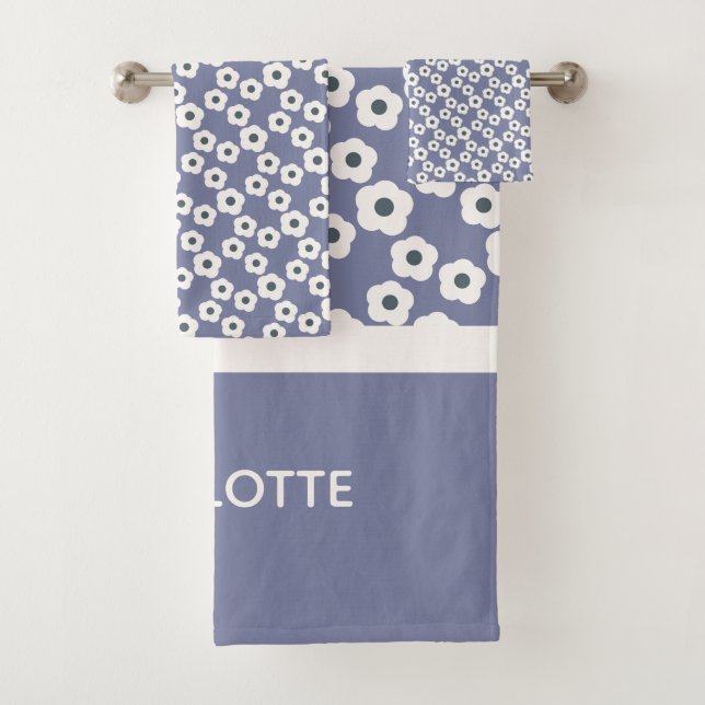 Lavender Personalised Modern Retro Floral Pattern  Bath Towel Set (Insitu)