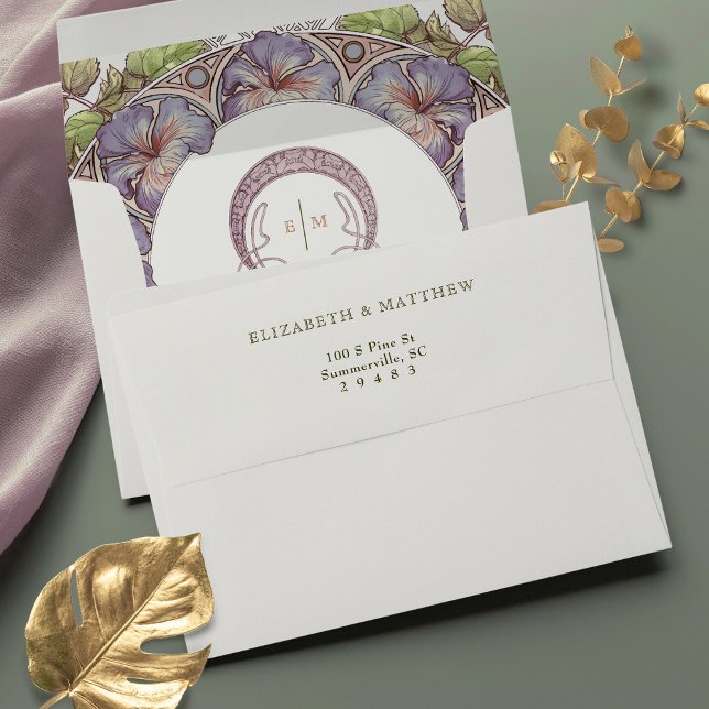 Lavender Petunia Art Nouveau Vintage Purple Envelope (Creator Uploaded)