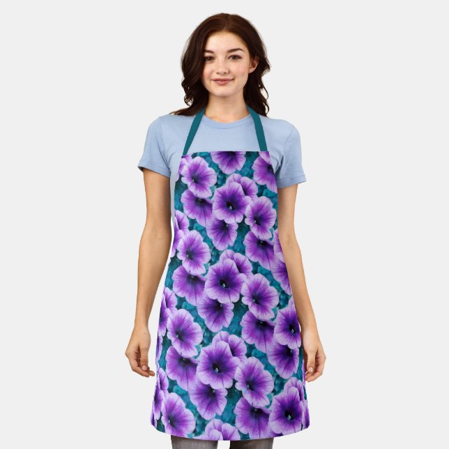 Lavender Petunia Flowers Apron (Worn)