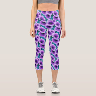 Lavender Petunia Flowers Capri Leggings