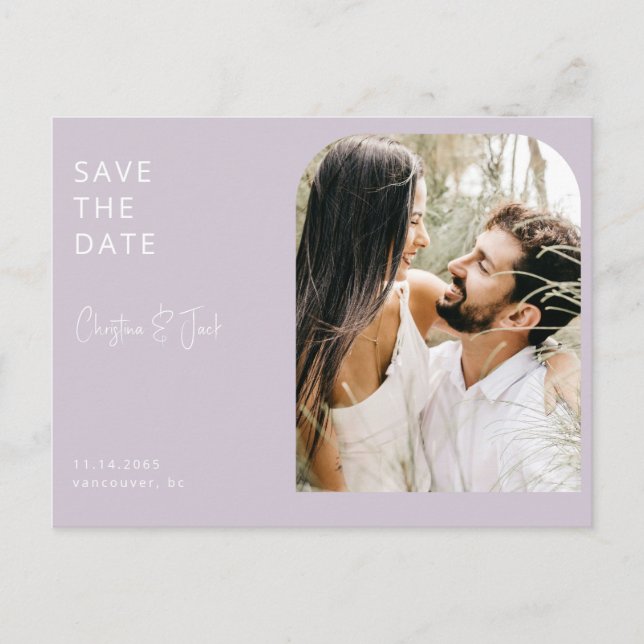 Lavender Photo Arch Wedding Save the Date  Postcard (Front)