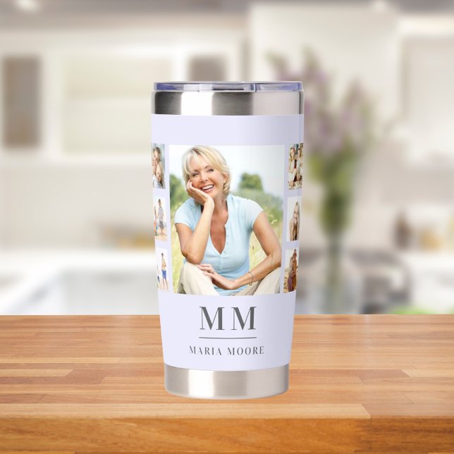 Lavender photo collage monogram name insulated tumbler (Creator Uploaded)