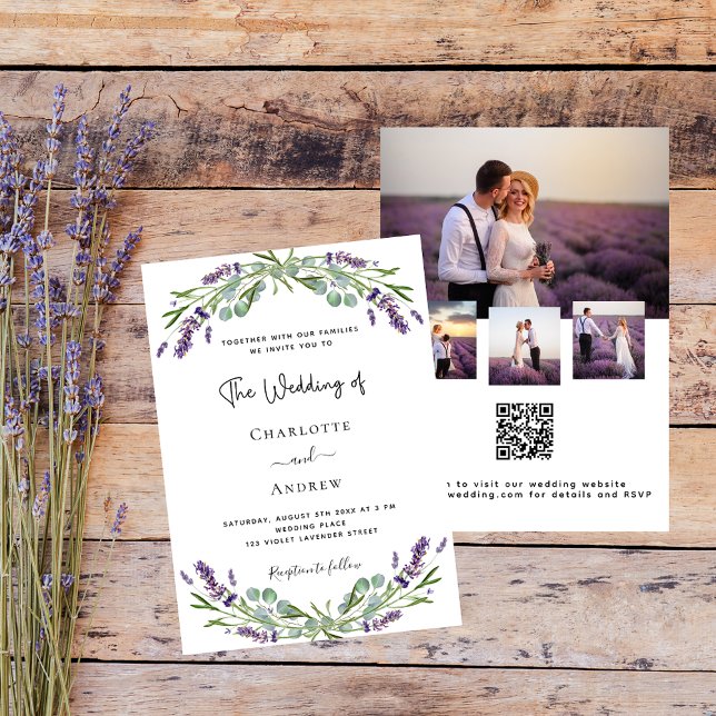 Lavender photo collage QR RSVP luxury wedding Invitation (Creator Uploaded)