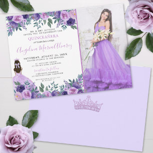 Lavender Photo Floral Purple Quinceanera  Invitation