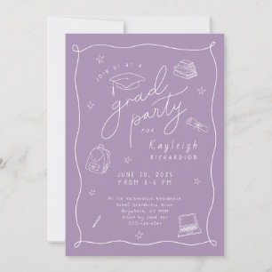 Lavender Photo Hand Drawn Grad Party Invitation