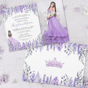 Lavender Photo Purple Floral Quinceañera Invitation