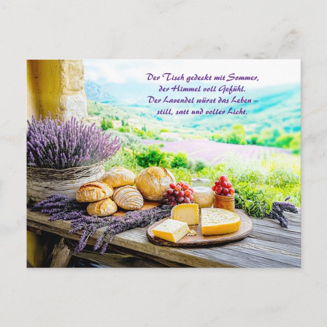 Lavender Picnic with Cheese and Bread Holiday Postcard (Front)