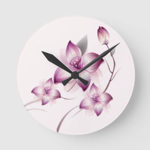 Lavender Pink Airbrush Style Flowers Round Clock