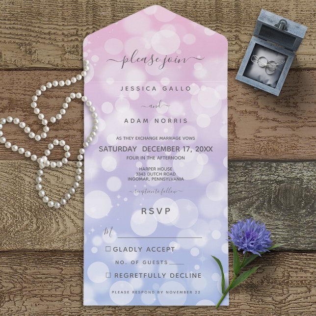 Lavender & Pink Bokeh Modern No Dinner All In One Invitation (Creator Uploaded)