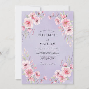 Lavender Pink Botanical Watercolor Wedding Invitation