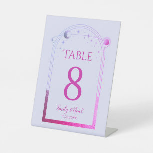 Lavender Pink Celestial Wedding Table Number Pedestal Sign