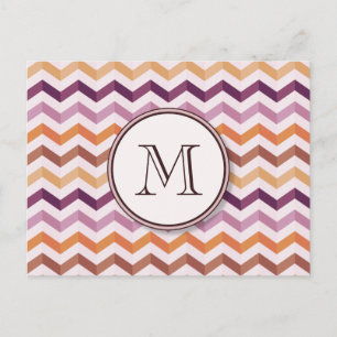 Lavender Pink Chevron Stripes w/ Round Monogram Postcard