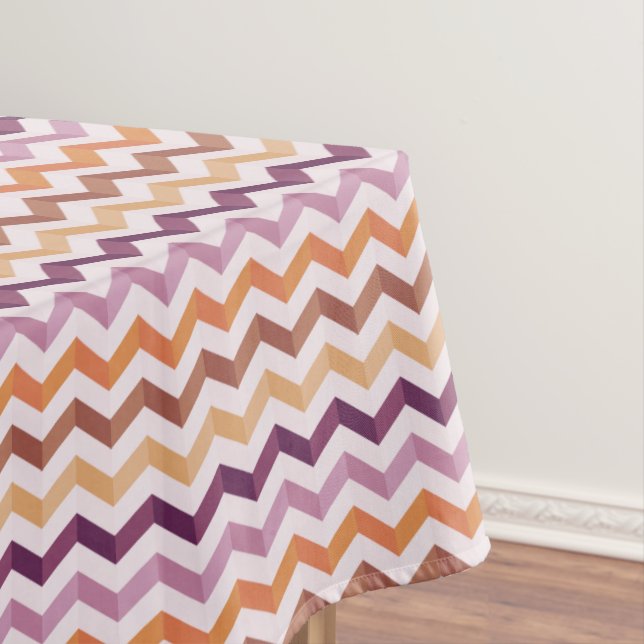 Lavender Pink Chevron Stripes w/ Round Monogram Tablecloth (In Situ)