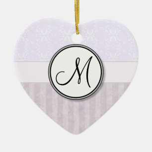 Lavender Pink Damask with Stripes and Monogram Ceramic Tree Decoration