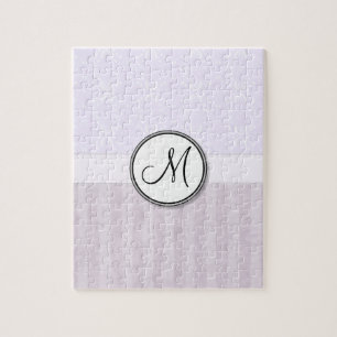 Lavender Pink Damask with Stripes and Monogram Jigsaw Puzzle