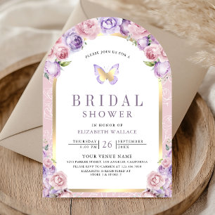 Lavender Pink Floral Arch Butterfly Bridal Shower Invitation