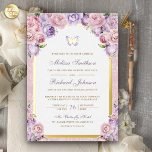 Lavender Pink Floral Arch Butterfly Wedding Gold