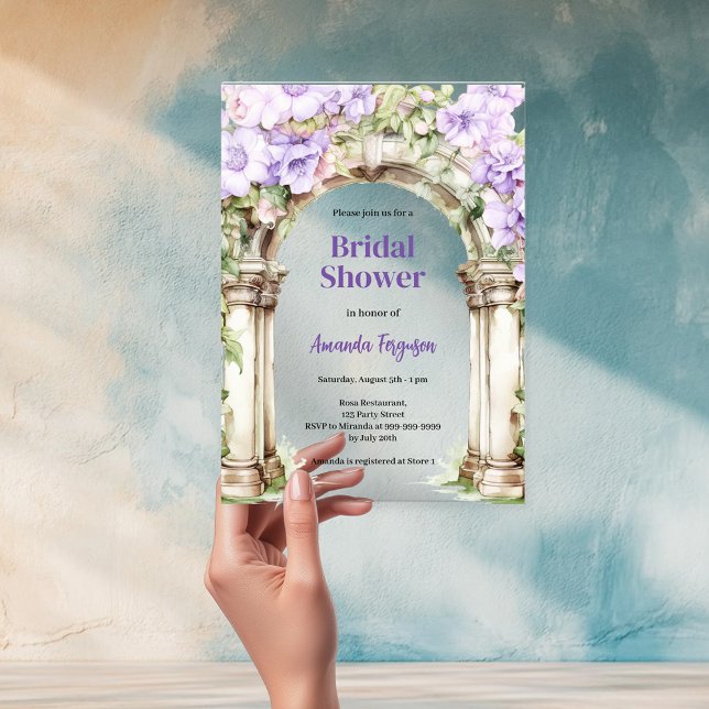 Lavender pink floral arch clear Bridal Shower Acrylic Invitations (Creator Uploaded)
