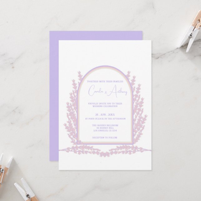 Lavender Pink Floral Boho Wedding Invitation (Front/Back In Situ)
