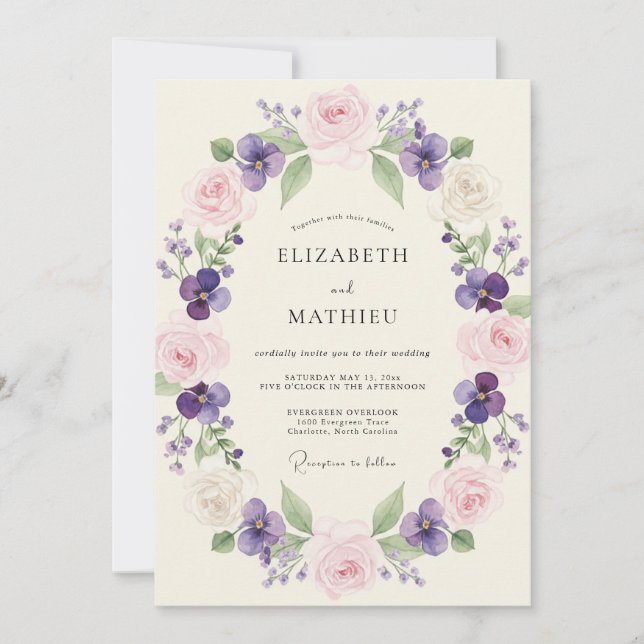 Lavender Pink Floral Spring Wedding Invitation (Front)