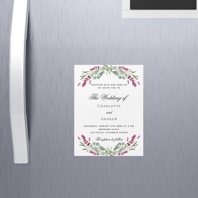 Lavender pink florals greenery luxury wedding magnetic invitation (Creator Uploaded)