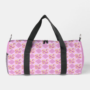 Lavender Pink Flowers Gingham Pattern Country Duffle Bag
