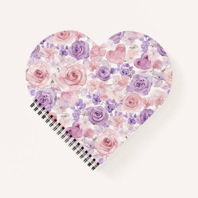 Lavender Pink Flowers & Hearts Notebook (Front)