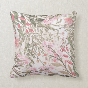 Lavender pink green gray watercolor floral  throw  cushion