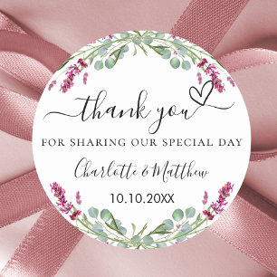 Lavender pink greenery wedding thank you classic round sticker