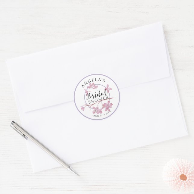 Lavender Pink Lilac Blossom Bridal Shower Classic Round Sticker (Envelope)