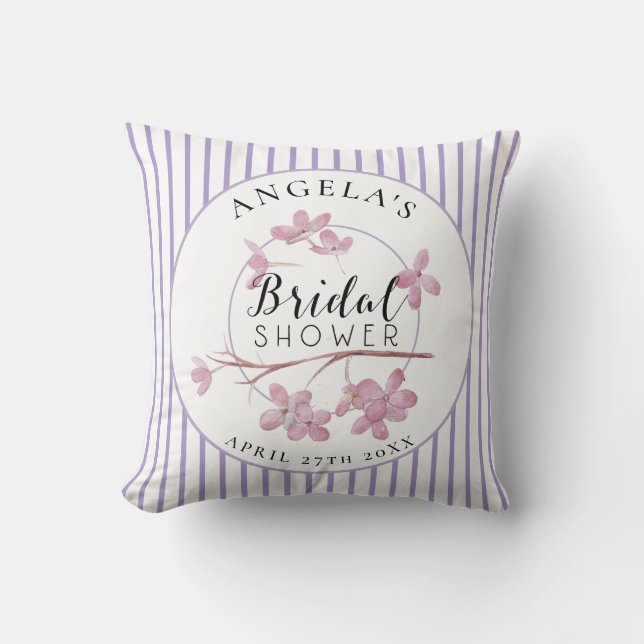 Lavender Pink Lilac Stripes Bridal Shower  Cushion (Front)