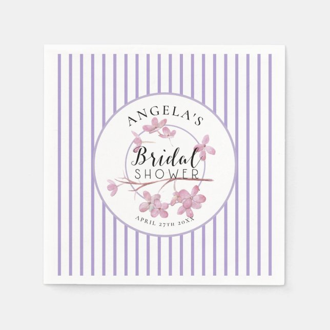 Lavender Pink Lilac Stripes Bridal Shower  Napkin (Front)