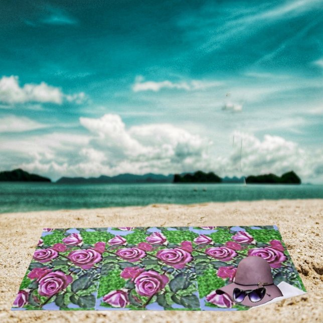 Lavender-pink Rose Bush Beach Towel (If you love big, blooming rose blooms, in Abstract, then this is the beach towel for you!)