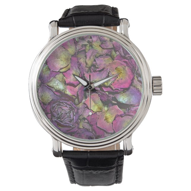 Lavender Pink Rose Petals Watercolor Watch (Front)