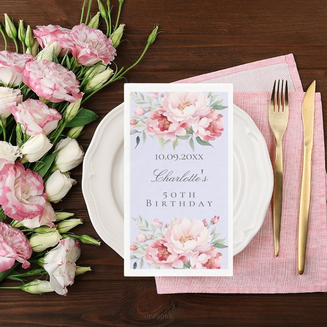 Lavender pink roses florals elegant birthday napkin (Creator Uploaded)