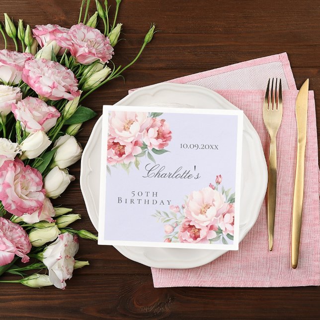 Lavender pink roses florals elegant birthday napkin (Creator Uploaded)