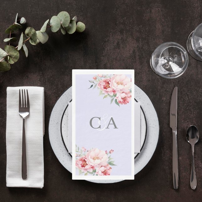 Lavender pink roses florals monogram wedding napkin (Creator Uploaded)
