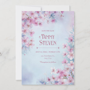 Lavender Pink Watercolor Sakura Border Wedding Invitation