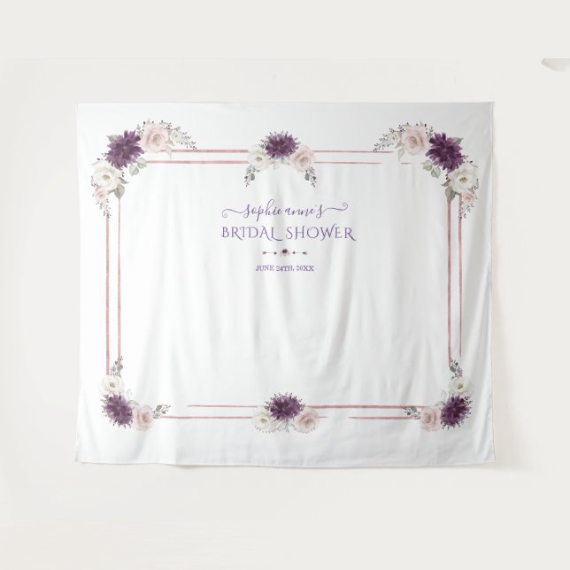 Lavender Pink White Floral Wedding Photo Booth Tapestry (Front (Horizontal))