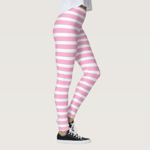 Lavender Pink White Simple Horizontal Striped Leggings