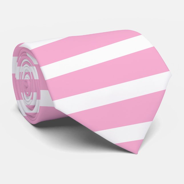 Lavender Pink White Simple Horizontal Striped Tie (Rolled)