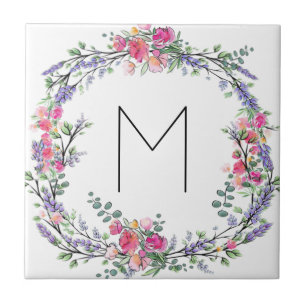 Lavender Pink Wild Rose and Eucalyptus Ceramic Tile